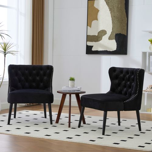 Fauteuil Moderne De Salon Et Coussin Rembourré - Velours, Pieds Bois - Noir
