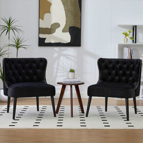 Fauteuil Moderne De Salon Et Coussin Rembourré - Velours, Pieds Bois - Noir