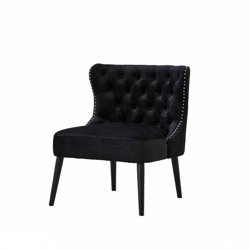 Fauteuil Moderne De Salon Et Coussin Rembourré - Velours, Pieds Bois - Noir