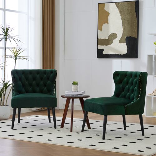 Fauteuil Moderne De Salon Et Coussin Rembourré - Velours, Pieds Bois - Vert