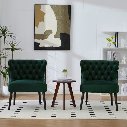 Fauteuil Moderne De Salon Et Coussin Rembourré - Velours, Pieds Bois - Vert