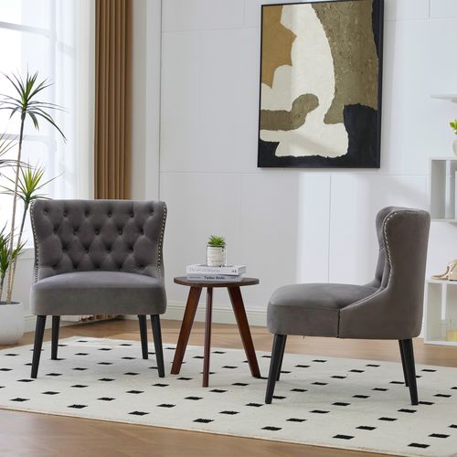 Fauteuil Moderne De Salon Et Coussin Rembourré - Velours, Pieds Bois - Gris