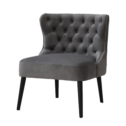Fauteuil Moderne De Salon Et Coussin Rembourré - Velours, Pieds Bois - Gris
