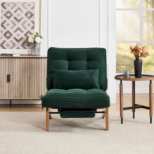 Fauteuil - Fauteuil Lounge Inclinable Avec Coussin Lombaire En Velours Côtelé - Vert