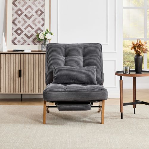 Fauteuil - Lounge Moderne Avec Repose-pieds, Dossier Réglable Et Coussin Lombaire - Gris Foncé