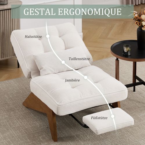 Fauteuil - Fauteuil Lounge Moderne Avec Repose-pieds, Dossier Réglable Et Coussin Lombaire - Beige