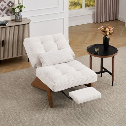 Fauteuil - Fauteuil Lounge Moderne Avec Repose-pieds, Dossier Réglable Et Coussin Lombaire - Beige