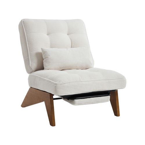 Fauteuil - Fauteuil Lounge Moderne Avec Repose-pieds, Dossier Réglable Et Coussin Lombaire - Beige