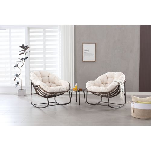 Jardin - Fauteuil Suspendu à Bascule Balcon/terrasse Avec Cadre Acier Et Coussin Coton - Beige