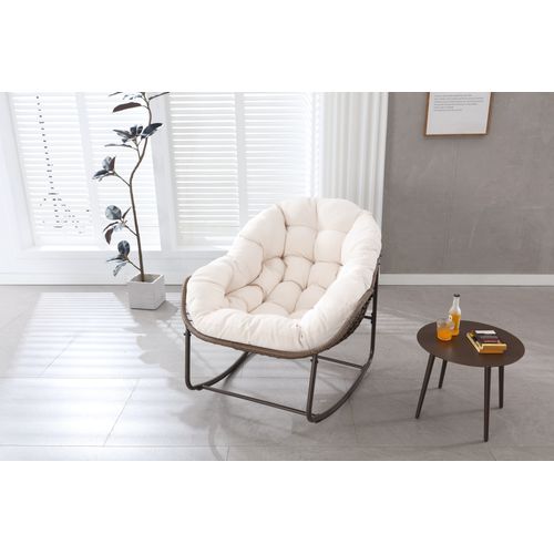 Jardin - Fauteuil Suspendu à Bascule Balcon/terrasse Avec Cadre Acier Et Coussin Coton - Beige