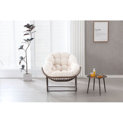 Jardin - Fauteuil Suspendu à Bascule Balcon/terrasse Avec Cadre Acier Et Coussin Coton - Beige