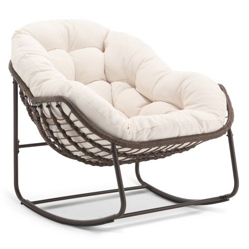 Jardin - Fauteuil Suspendu à Bascule Balcon/terrasse Avec Cadre Acier Et Coussin Coton - Beige
