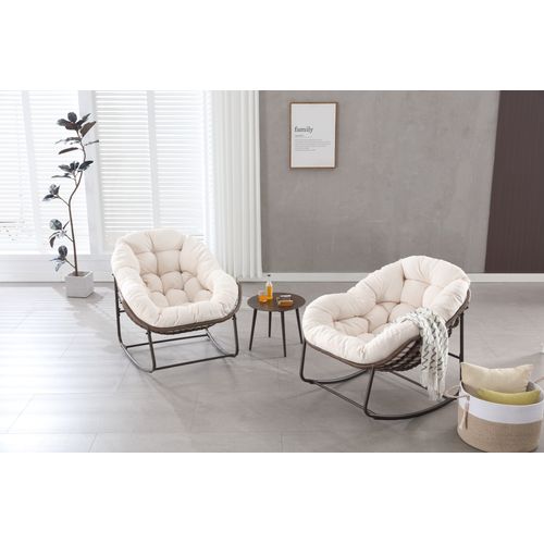 Jardin - Fauteuil Suspendu à Bascule Balcon/terrasse Avec Cadre Acier Et Coussin Coton - Beige