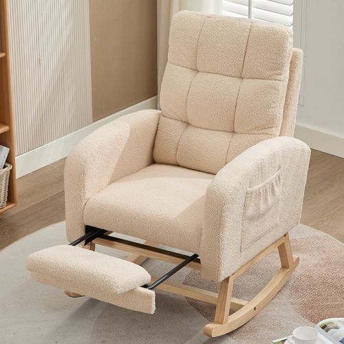 Fauteuil à Bascule Moderne En Tissu Teddy Avec Accoudoirs Et Assise Confortable - Beige