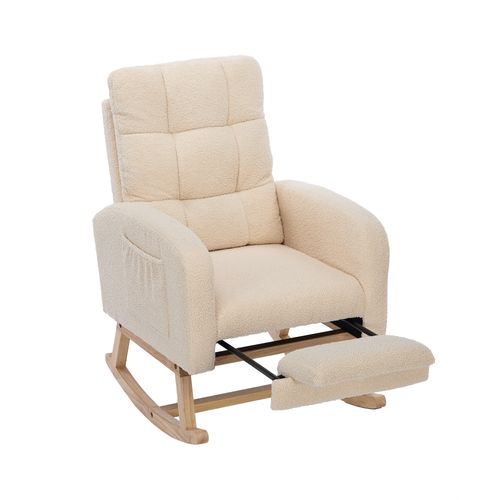 Fauteuil à Bascule Moderne En Tissu Teddy Avec Accoudoirs Et Assise Confortable - Beige