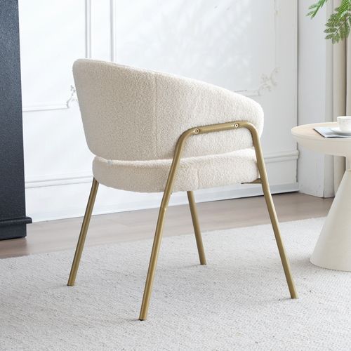 Chaise De Salle à Manger En Tissu Bouclette Avec Pieds Dorés Et Design Confortable - Blanc