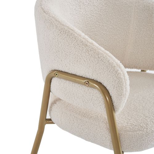 Chaise De Salle à Manger En Tissu Bouclette Avec Pieds Dorés Et Design Confortable - Blanc