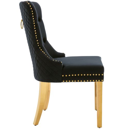 Chaise Salle à Manger Lot De 2 En Velours Noir Avec Anneau Décoratif Et Pieds Dorés - Noir