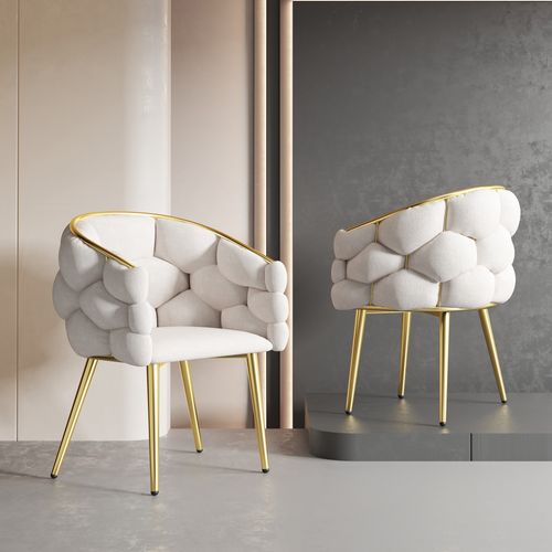 Chaise En Velours Beige Pour Salle à Manger Ou Maquillage Avec Pieds Métalliques - Beige