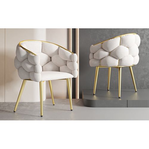 Chaise En Velours Beige Pour Salle à Manger Ou Maquillage Avec Pieds Métalliques - Beige