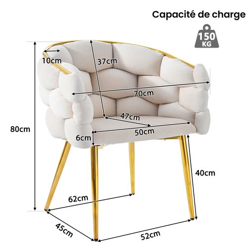 Chaise En Velours Beige Pour Salle à Manger Ou Maquillage Avec Pieds Métalliques - Beige