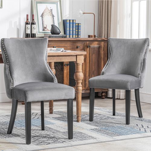 Chaise Salle à Manger Lot De 2 Capitonnées Avec Dossier à Boutons Et Assise En Velours - Gris