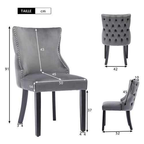 Chaise Salle à Manger Lot De 2 Capitonnées Avec Dossier à Boutons Et Assise En Velours - Gris