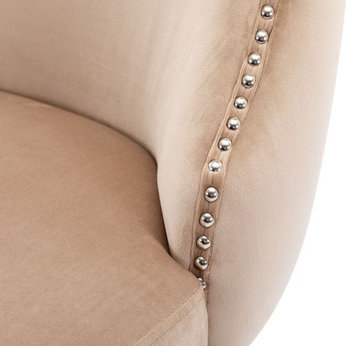 Chaise Salle à Manger Lot De 2 Avec Dossier à Boutons Et Pieds Bois Massif En Velours - Beige