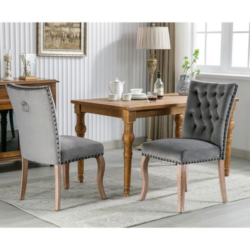 Chaise Salle à Manger Lot De 2 Avec Clous Décoratifs Et Pieds Bois Massif En Velours Gris