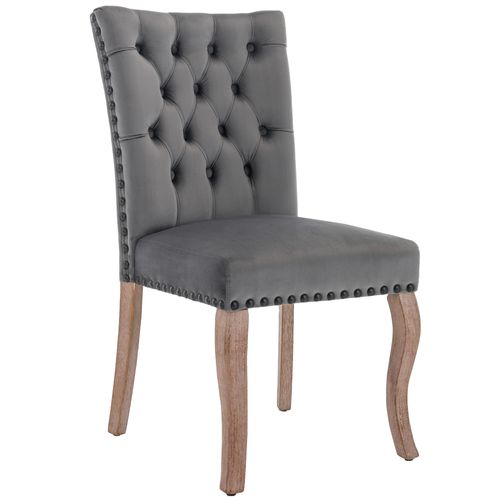 Chaise Salle à Manger Lot De 2 Avec Clous Décoratifs Et Pieds Bois Massif En Velours Gris