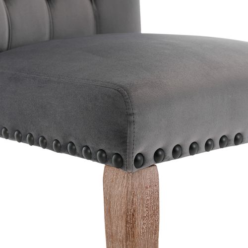 Chaise Salle à Manger Lot De 2 Avec Clous Décoratifs Et Pieds Bois Massif En Velours Gris