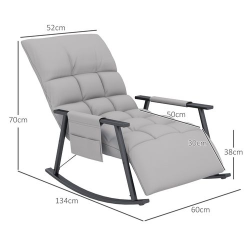 Fauteuil à Bascule Relax Réglable En Tissu Microfibre Gris Avec Repose-pieds Et Poche Latérale