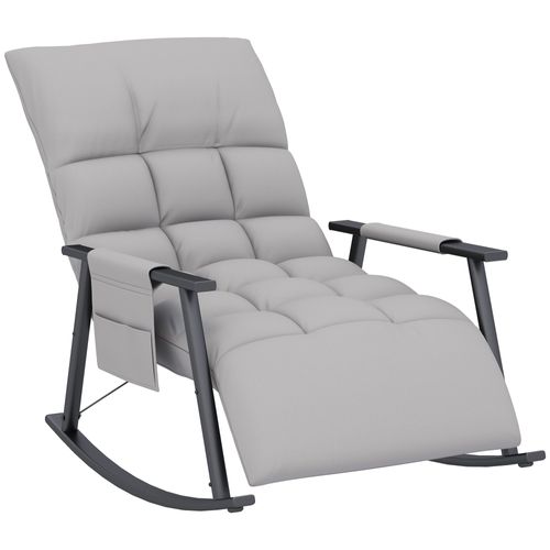 Fauteuil à Bascule Relax Réglable En Tissu Microfibre Gris Avec Repose-pieds Et Poche Latérale