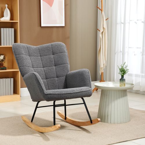 Fauteuil à Bascule En Tissu Doux Gris Foncé Et Confortable Pour Salon, Chambre
