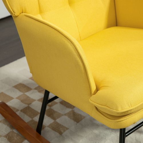 Fauteuil à Bascule En Lin Jaune Avec Repose-pieds Confortable Pour Salon Et Chambre
