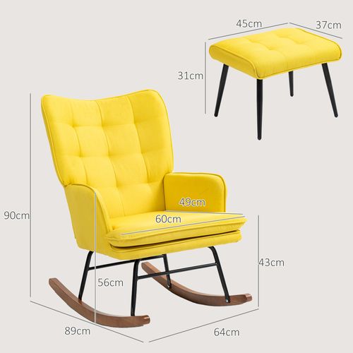 Fauteuil à Bascule En Lin Jaune Avec Repose-pieds Confortable Pour Salon Et Chambre