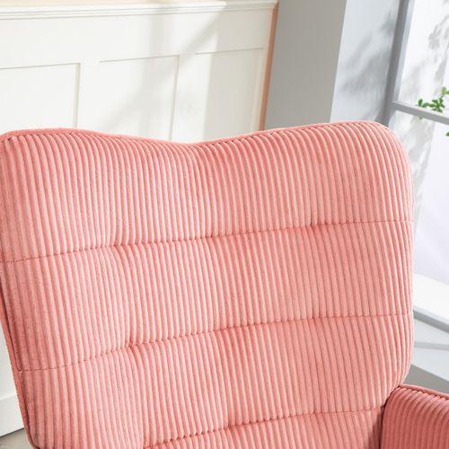 Fauteuil à Bascule En Tissu Côtelé Rose Avec Dossier Et Accoudoirs, En Métal Et Bois