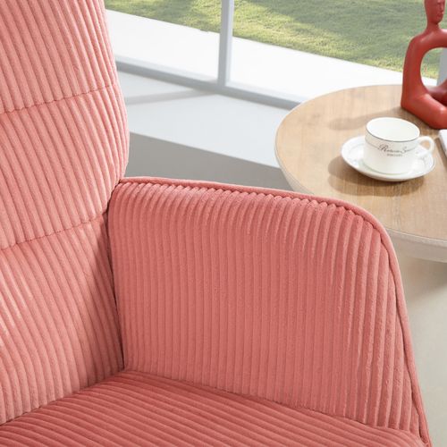 Fauteuil à Bascule En Tissu Côtelé Rose Avec Dossier Et Accoudoirs, En Métal Et Bois