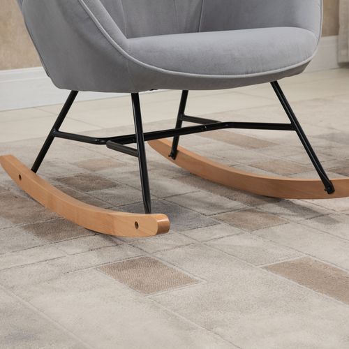 Fauteuil à Bascule En Velours Gris Clair Avec Dossier Haut Et Assise Douce, Design Scandinave