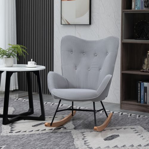 Fauteuil à Bascule En Velours Gris Clair Avec Dossier Haut Et Assise Douce, Design Scandinave