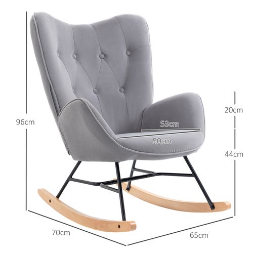 Fauteuil à Bascule En Velours Gris Clair Avec Dossier Haut Et Assise Douce, Design Scandinave