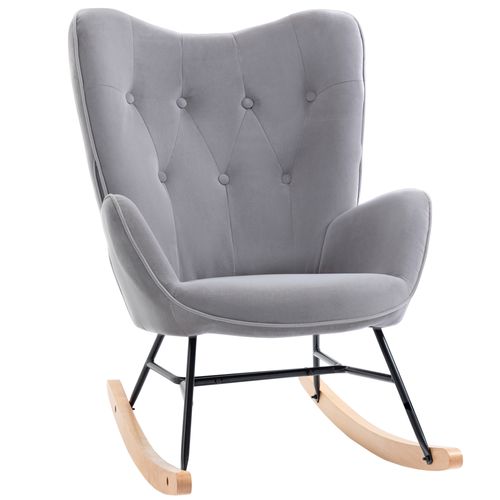 Fauteuil à Bascule En Velours Gris Clair Avec Dossier Haut Et Assise Douce, Design Scandinave
