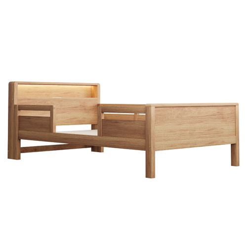 Lit Enfant90x200cm,lit Simple,tête De Lit Avec Rangement,led,usb,naturel,bois+mdf,bois
