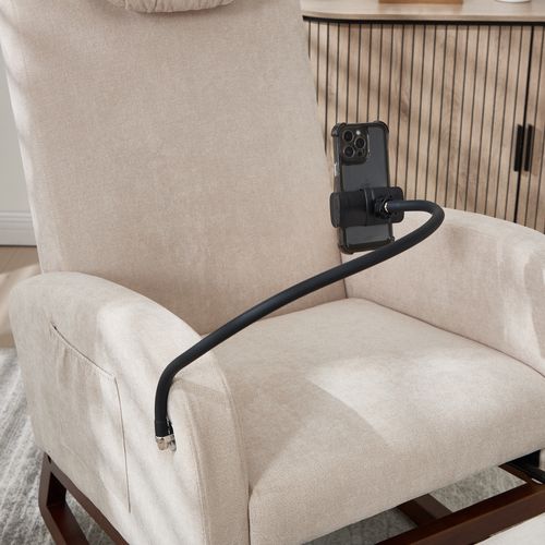 Fauteuil à Bascule, Poche De Rangement, Support De Téléphone, Repose-pieds, Lin, Mousse, Beige