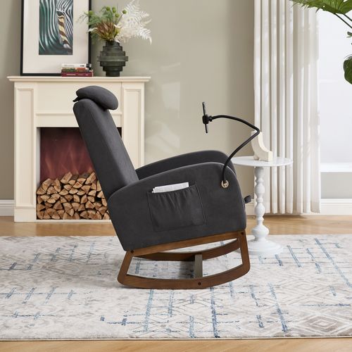 Fauteuil à Bascule, Poche De Rangement, Support De Téléphone, Velours Côtelé, Mousse, Gris