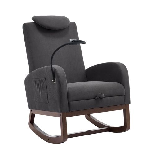 Fauteuil à Bascule, Poche De Rangement, Support De Téléphone, Velours Côtelé, Mousse, Gris