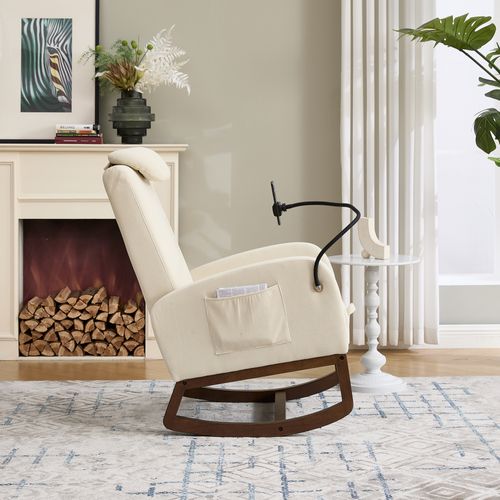 Fauteuil à Bascule, Poche De Rangement, Support De Téléphone, Velours Côtelé, Mousse, Beige