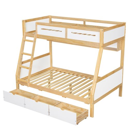 Lit Superposé Enfant 90/120x200 Cm Avec 3 Tiroirs, Rangement Et Étagère Livres, Blanc Et Bois
