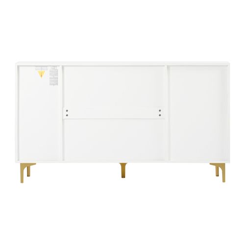 Buffet Blanc Élégant 150x38x85cm, 4 Portes Asymétriques Avec Séparateurs Intérieurs Réglables