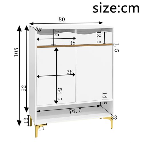 Meuble à Chaussures Moderne Blanc 80x35x105cm, LED, 2 Tiroirs, 2 Portes, Avec Séparateurs Réglables